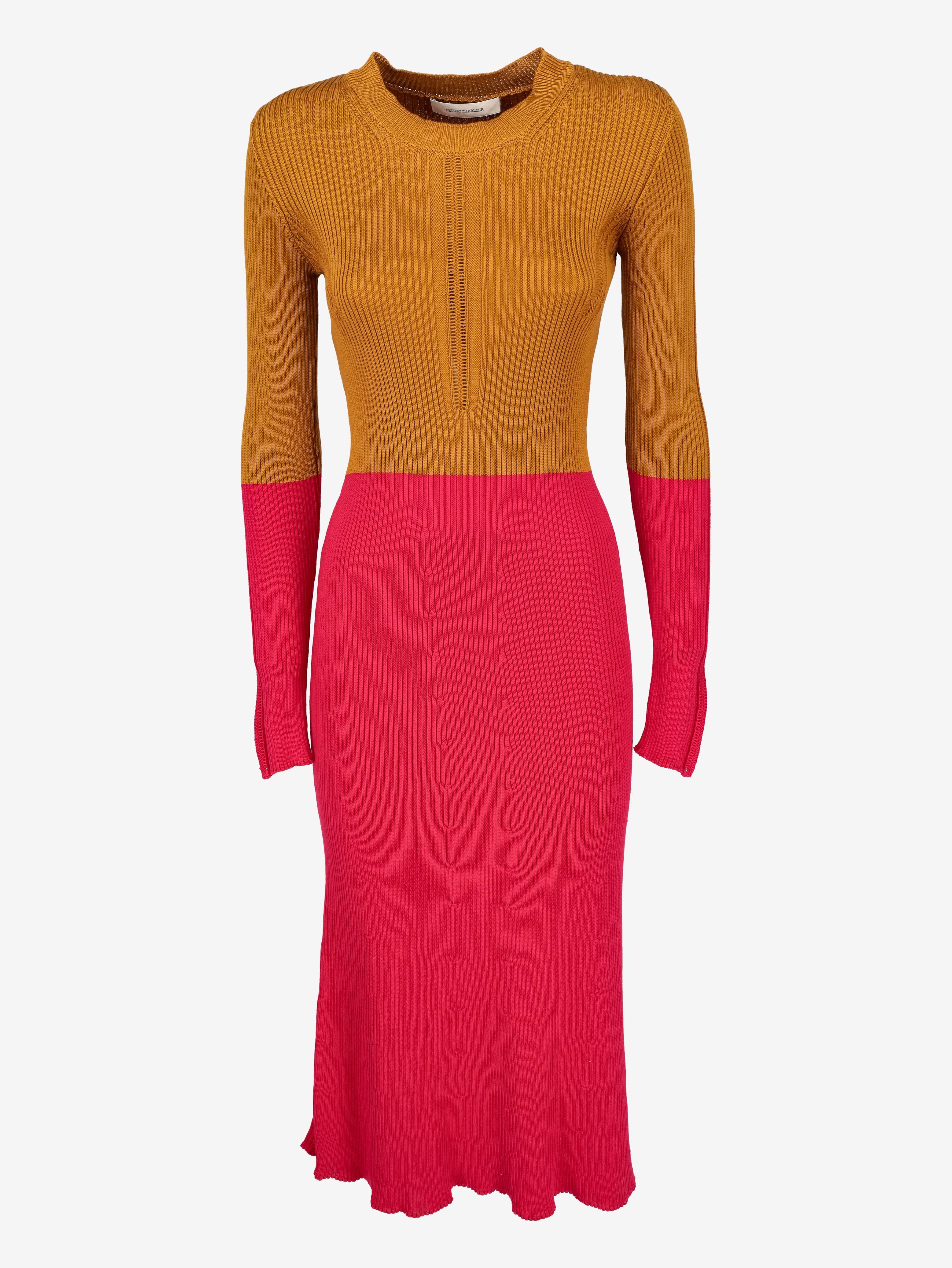 colour block knitted dress Vintage Long Knitted Dress with Color-Block Design