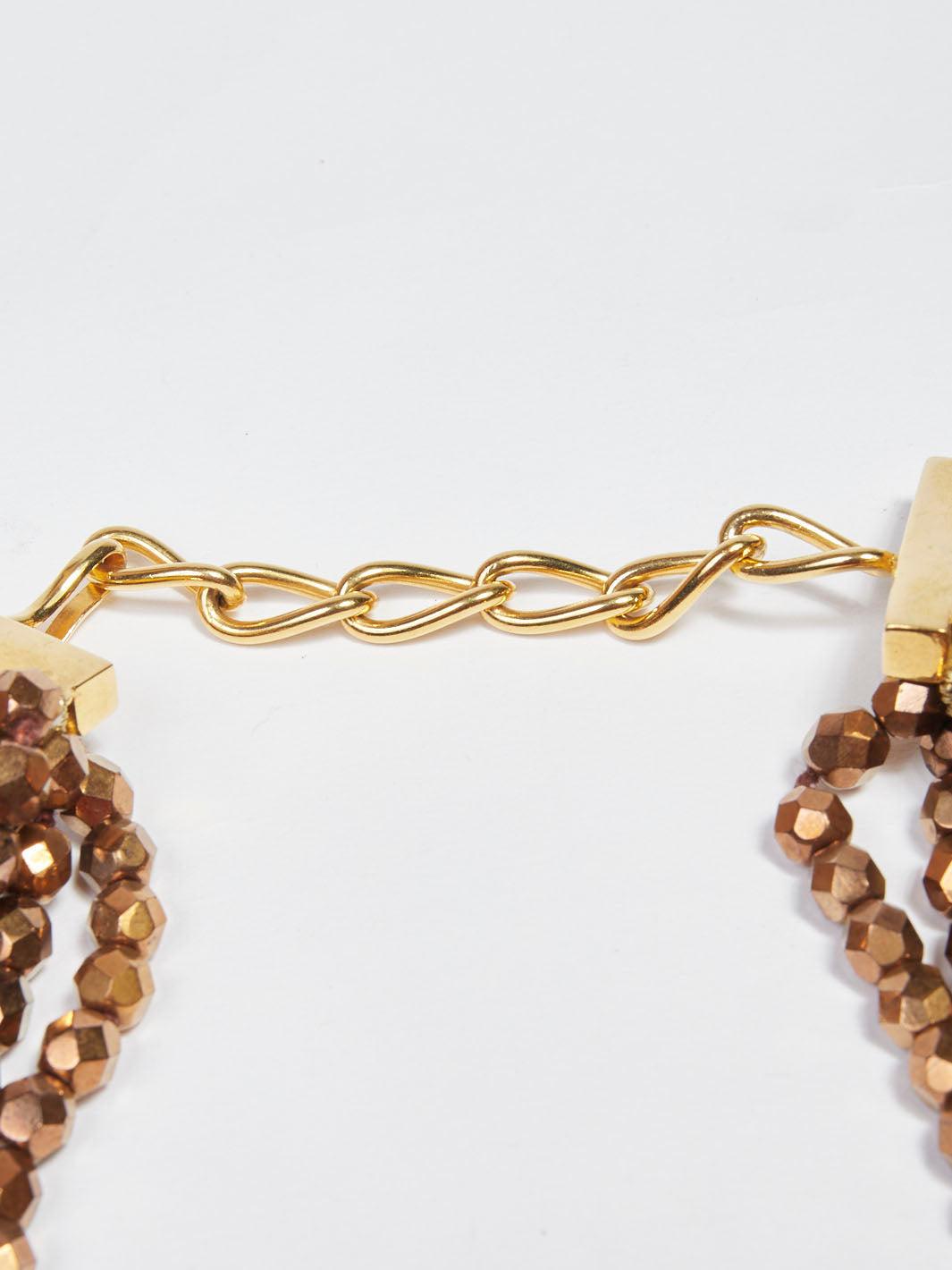 1980s multi-strand choker necklace made with bronze-coloured beads W22033119  Vintage 