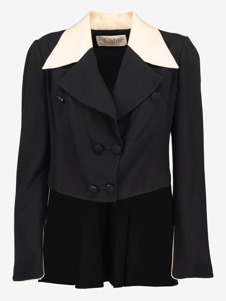Chloé Cropped Black Tailcoat Jacket with Cream Contrast Collar W27526.26  Chloé 