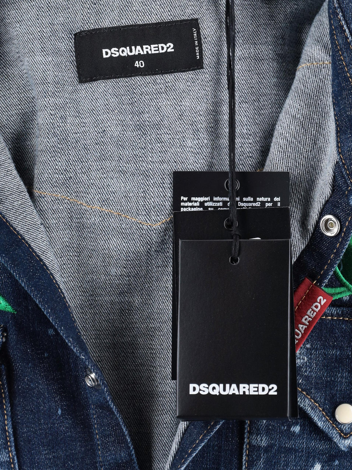 Dsquared2 Dark Ripped Metal Patch Western Denim Shirt CVM26.23.43  Dsquared² 