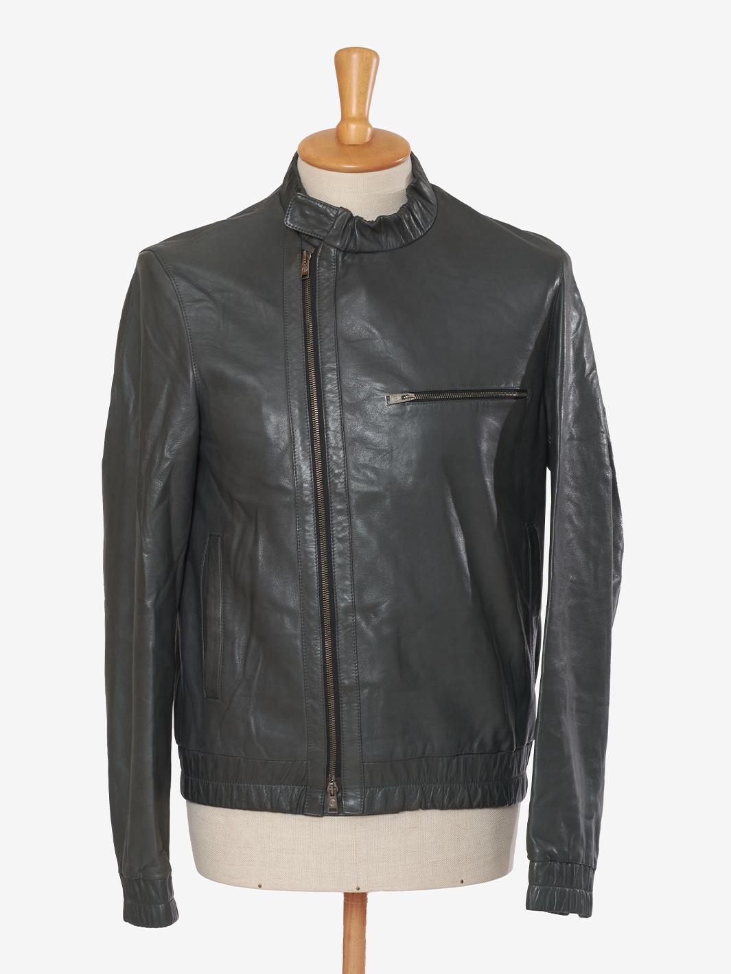 Giacca Yves Saint Laurent in pelle verde effetto chiodo