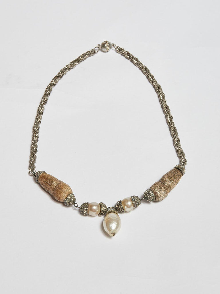 1980s Bozart silver byzantine mesh choker necklace with fresh pearls W22033110  Bozart 