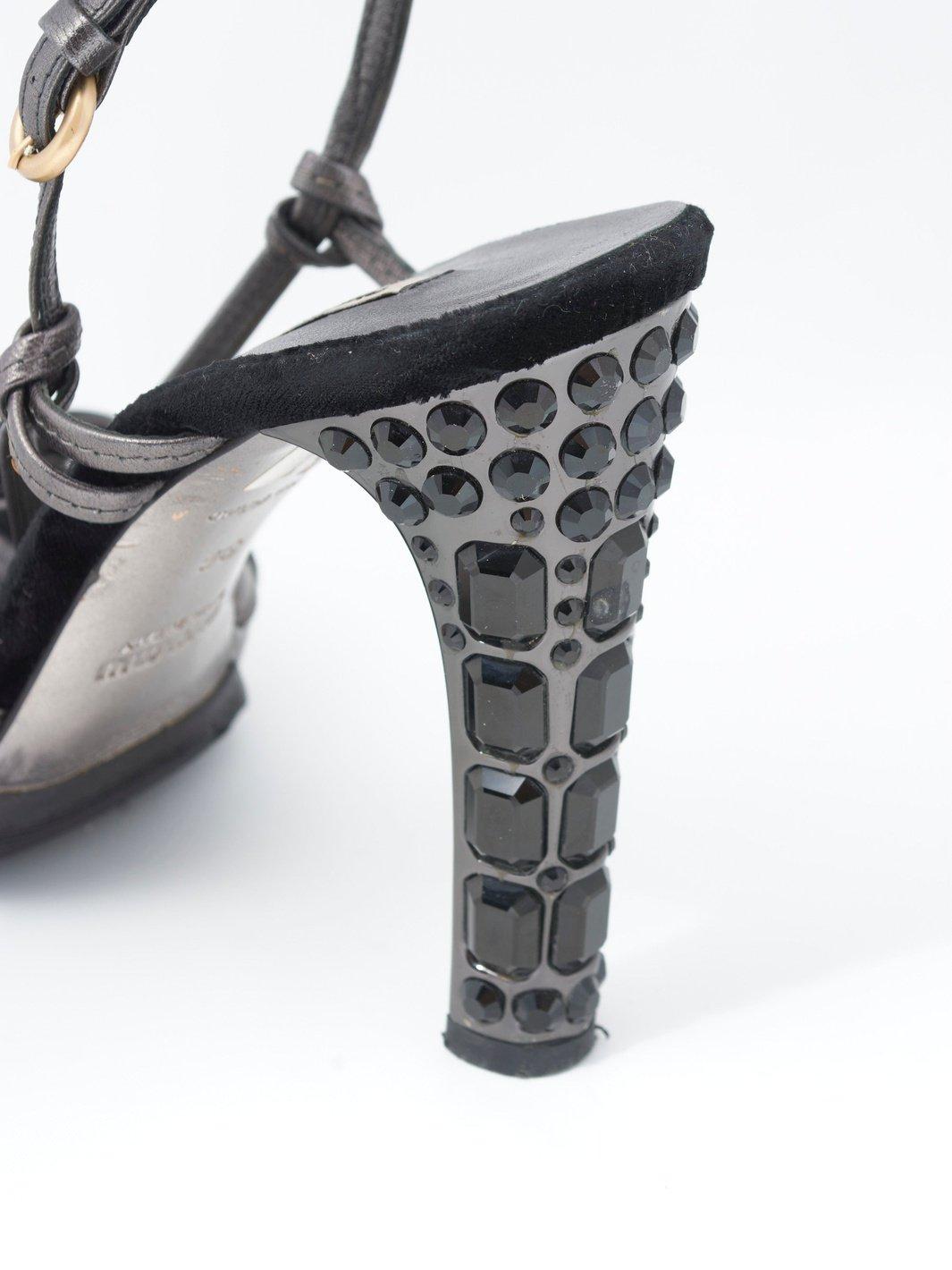 2010 Miu Miu grey sandals with jewelled heel W22052151  Miu Miu 