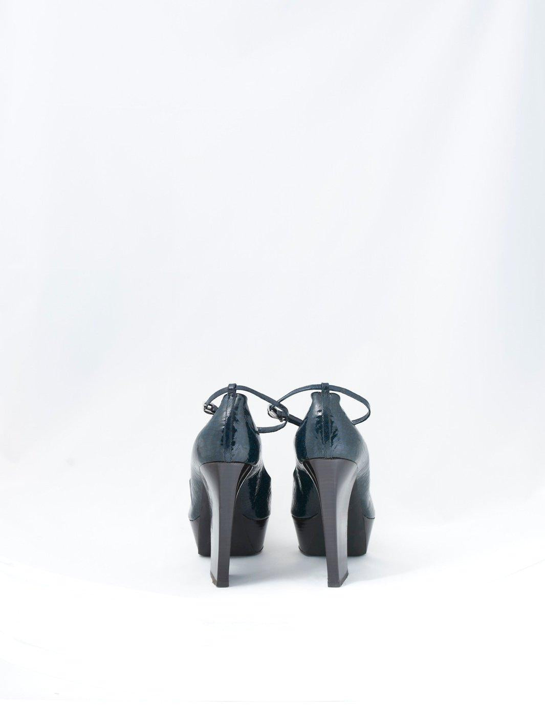 Jil Sander blue patent leather pumps with ankle strap W2203111  Jil Sander 