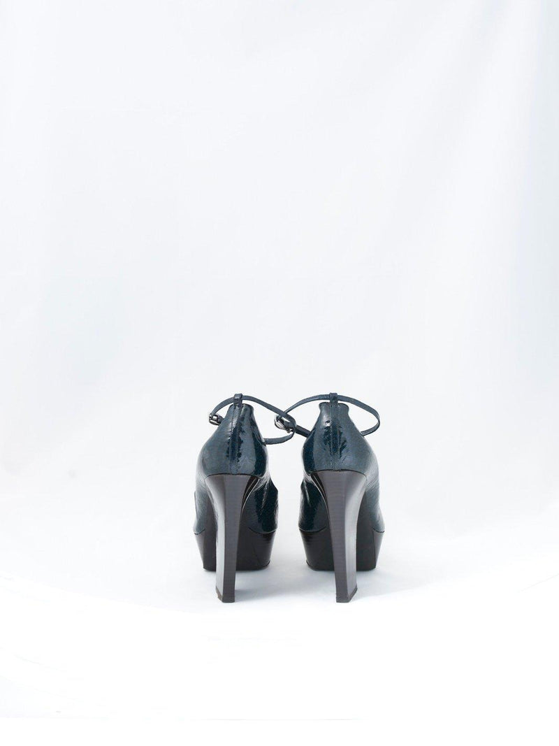 Jil Sander blue patent leather pumps with ankle strap W2203111  Jil Sander 