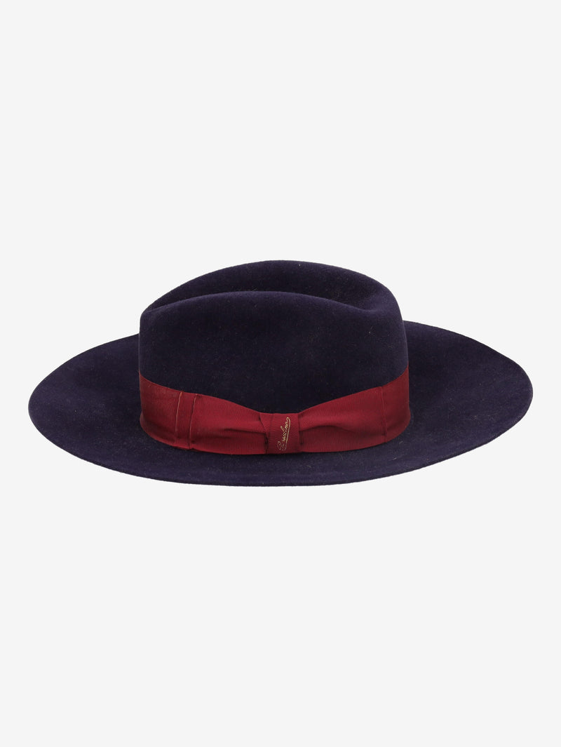 Borsalino Wide-Brim Fedora Hat with Burgundy Grosgrain Ribbon W27526.151  Borsalino 
