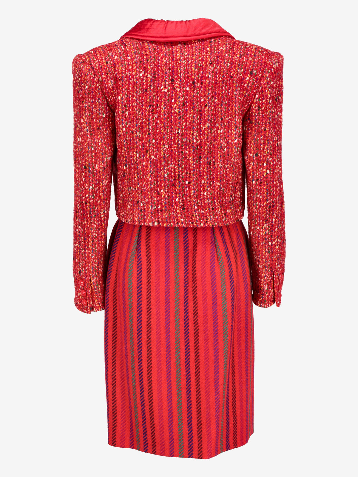 Valentino Boutique Quilted Collar Speckle Design Jacket & Strip Print Skirt Set AR014  Valentino 