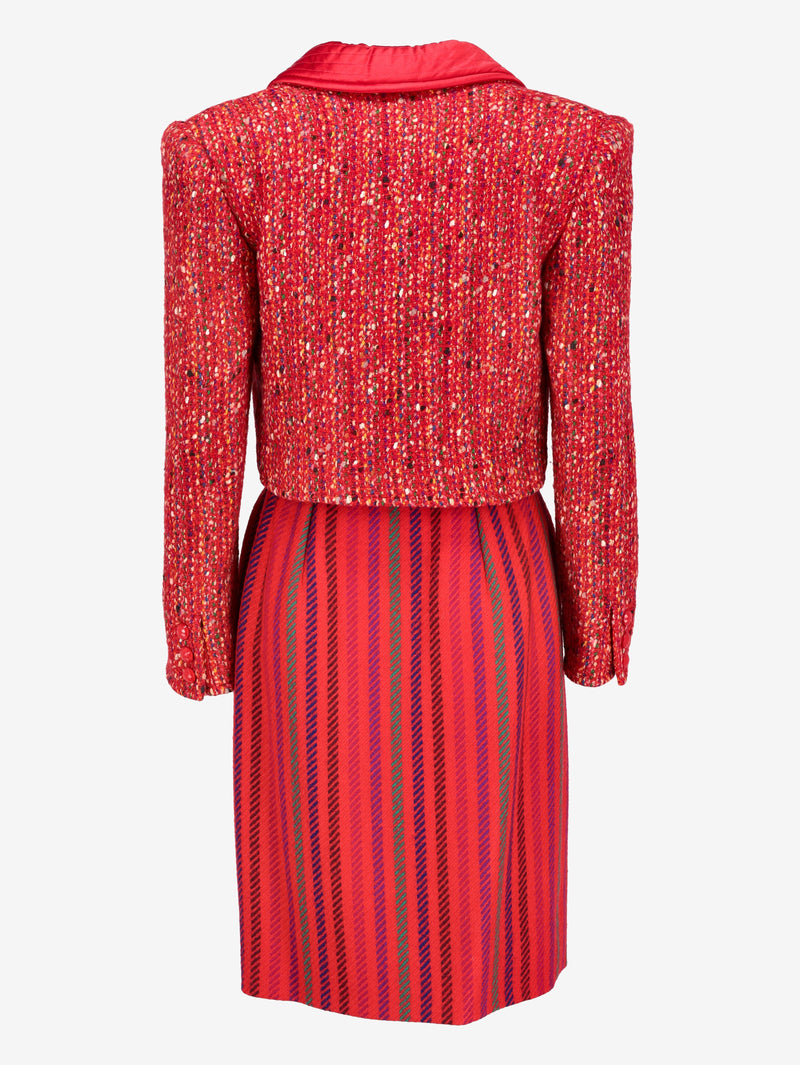 Valentino Boutique Quilted Collar Speckle Design Jacket & Strip Print Skirt Set AR014  Valentino 