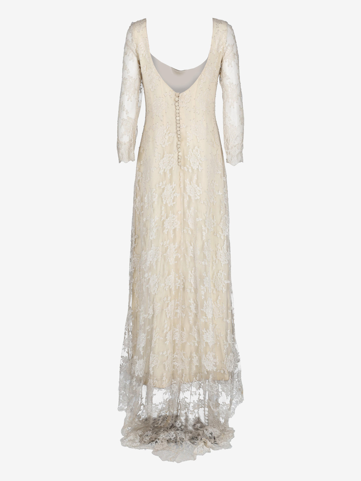 Ivory Lace Wedding Dress with Open Back and Train MZ1910054  Vintage 