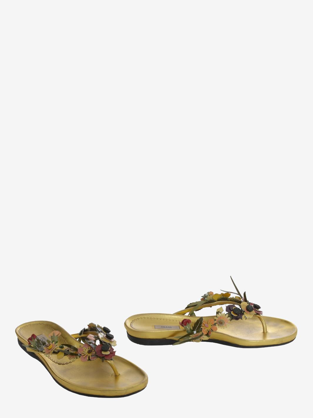 Prada 皮革花卉图案人字拖