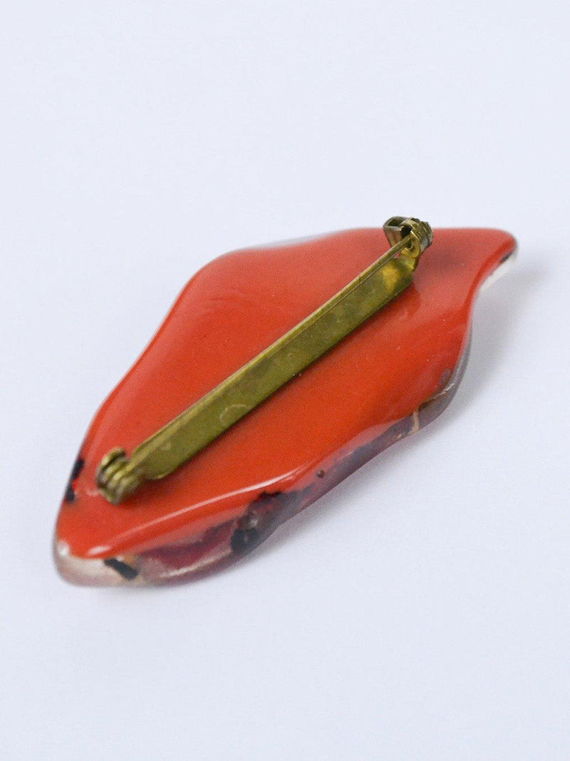 1980s red resin leaf-shaped brooch W22051803  Vintage 