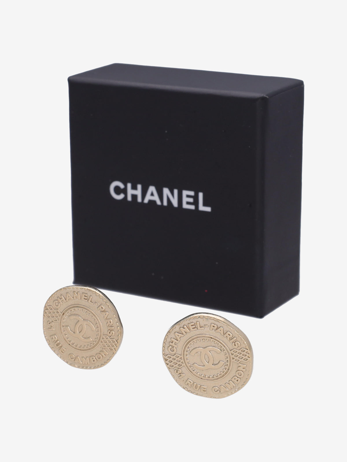 Chanel Logo Silver Coin Earrings