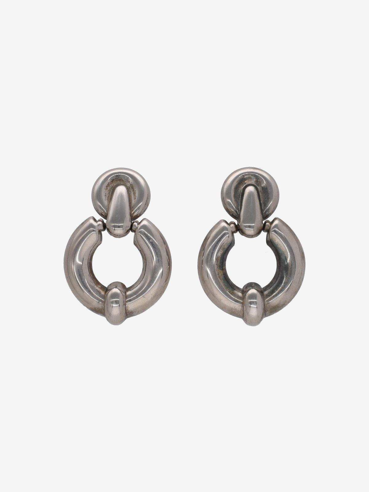 Vintage Silver-Tone Double Circle Drop Earrings W13426.15  Vintage 