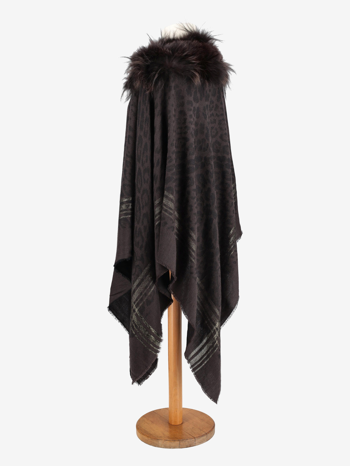 Vintage Wool Poncho With Fur Collar