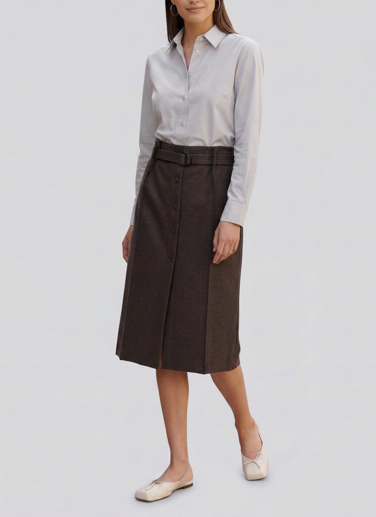 Fendi Wool Blend Long Skirt with Logo Belt CVM26.1.10  Fendi 