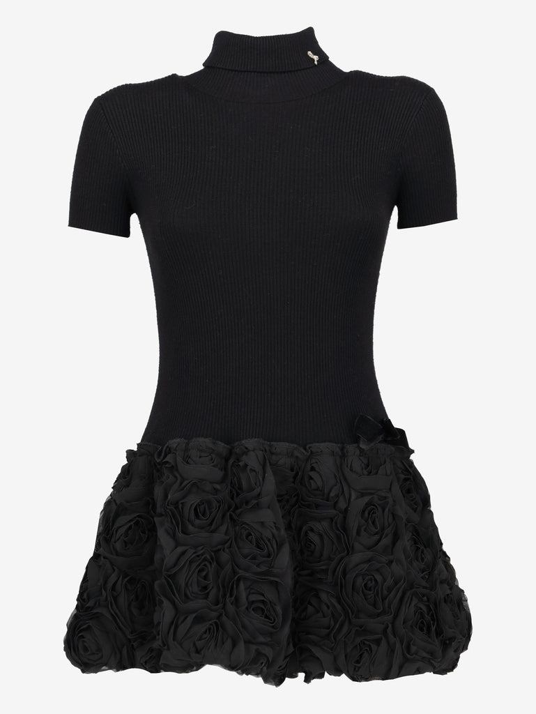 Vintage Black Mini Dress with Rosette Skirt WCV26.1.6  Vintage 