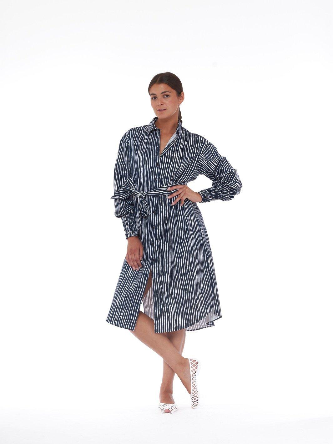 2020 Cavalli e Nastri chemisier dress with blue and white stripes W22070402  Cavalli e Nastri 