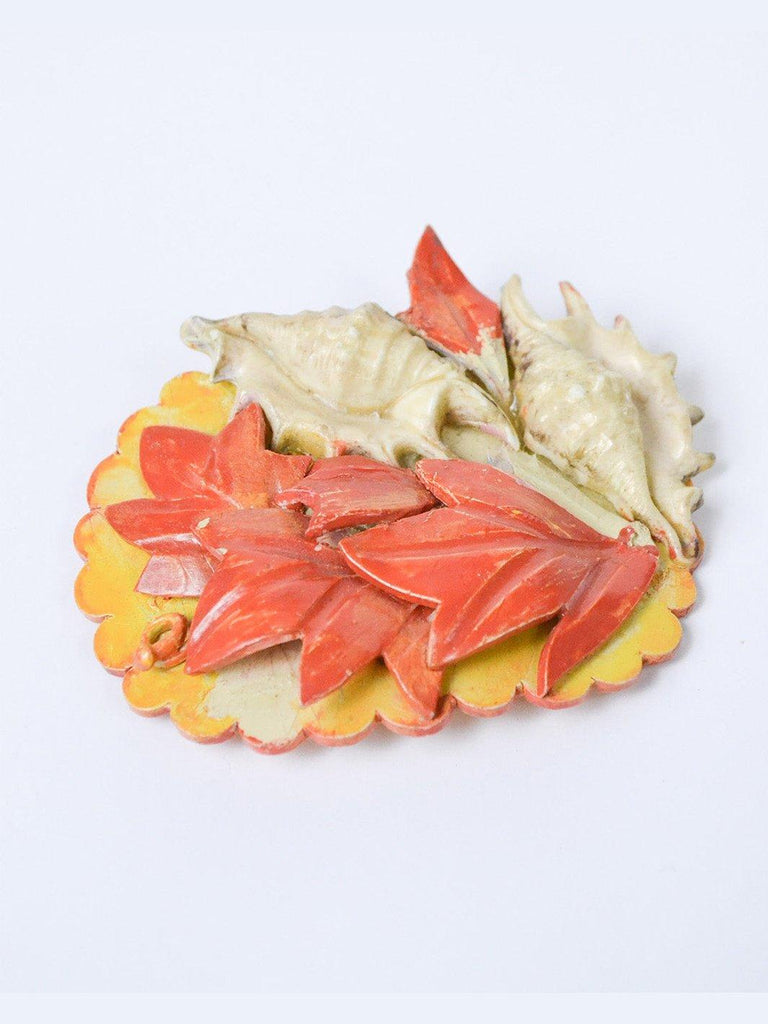 1980s large resin brooch with leaves and shells W22051805  Vintage 