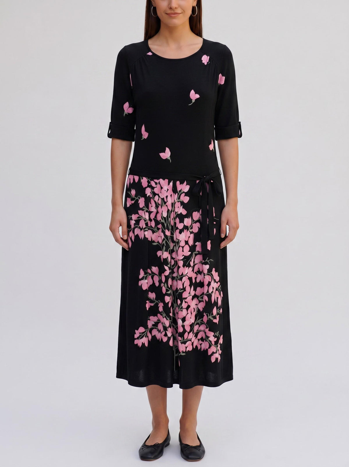 De Parisini olive dress with pink flowers, 70s MR511576 . De Parisini 