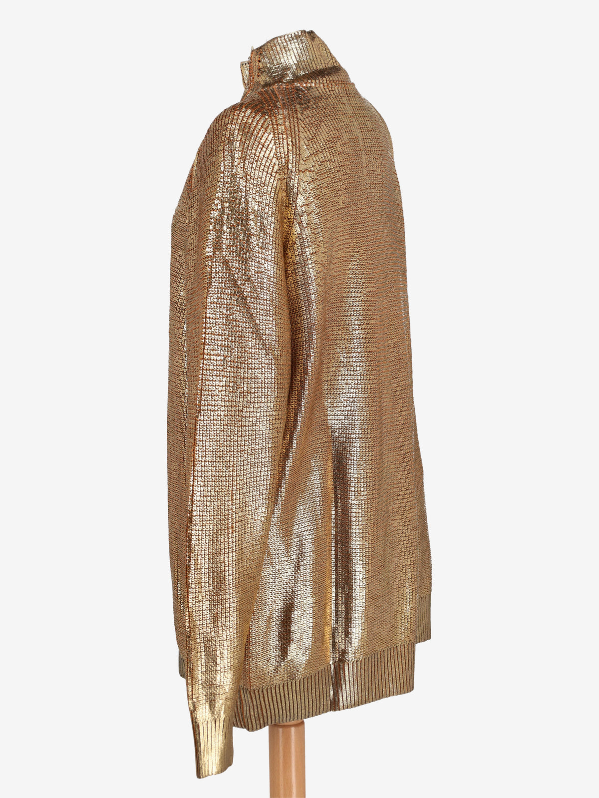 Gianfranco Ferré Gold Laminated Knit Turtleneck with Asymmetric Zip - 1993 W2511.129  Gianfranco Ferré 