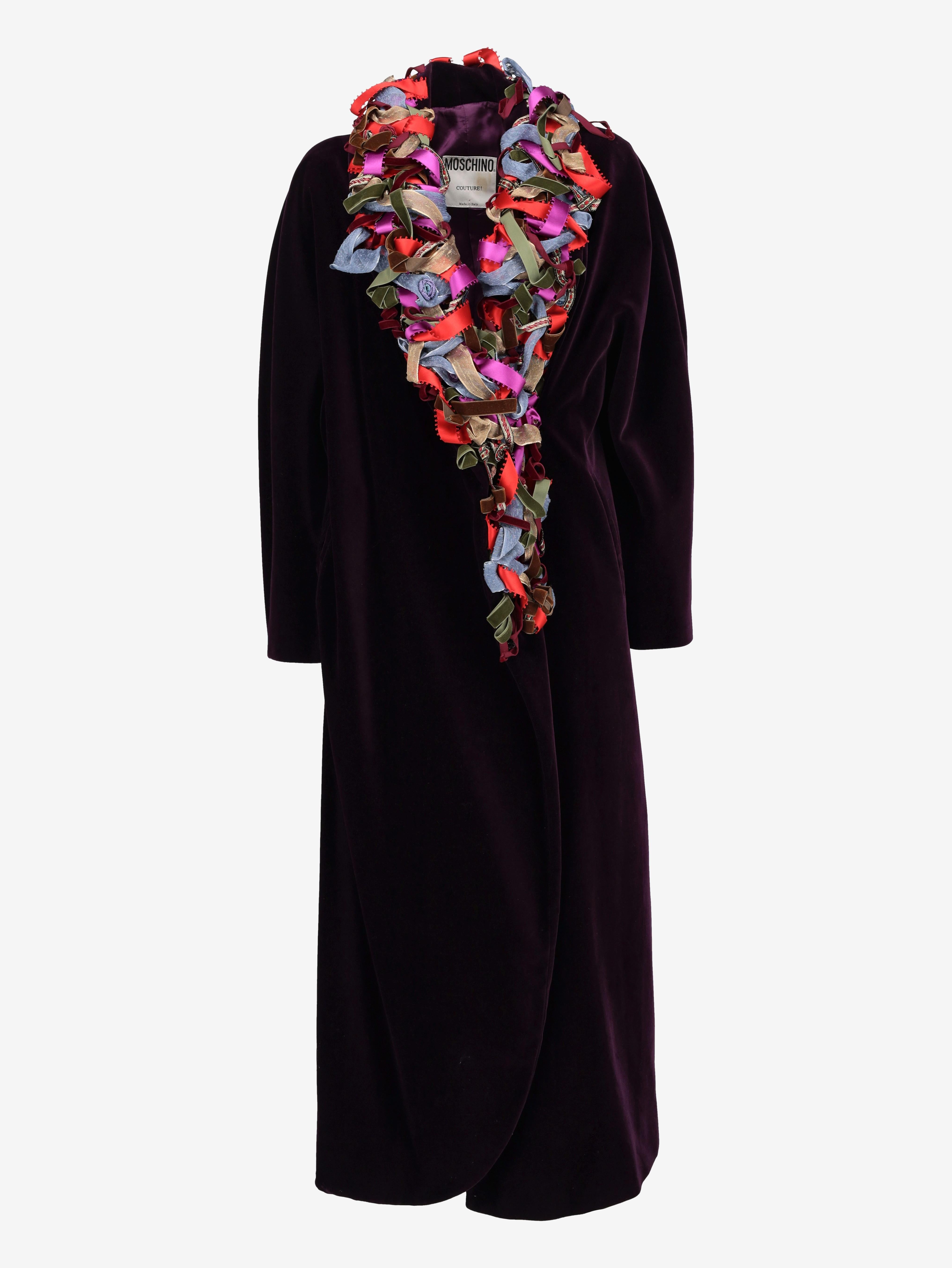 MOSCHINO ブラック ロングコート フリル Buy vintage Moschino Open-Front Purple Coat with Twisted Neckline
