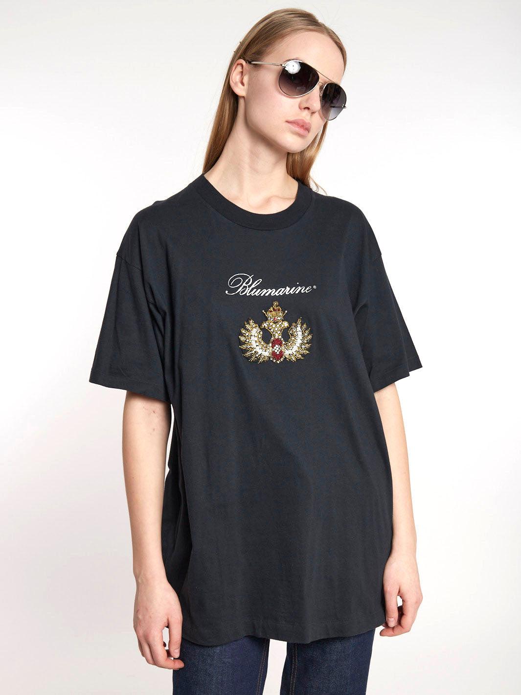 1990s Anna Molinari Blumarine blue T-shirt with beads and rhinestones Z101116  Blumarine 