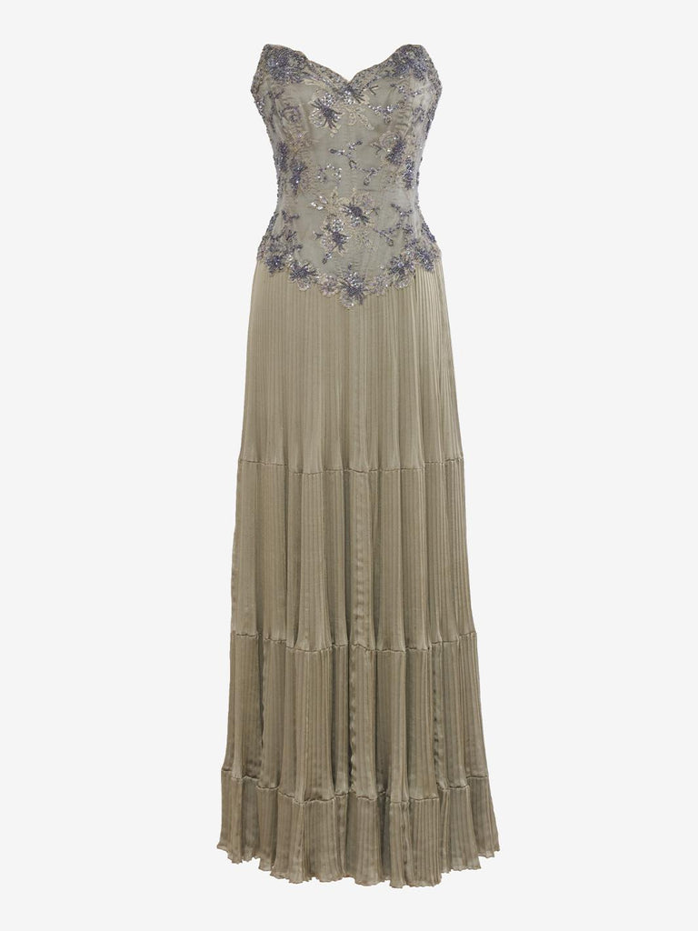 Vicky Tiel Green Pleated Dress
