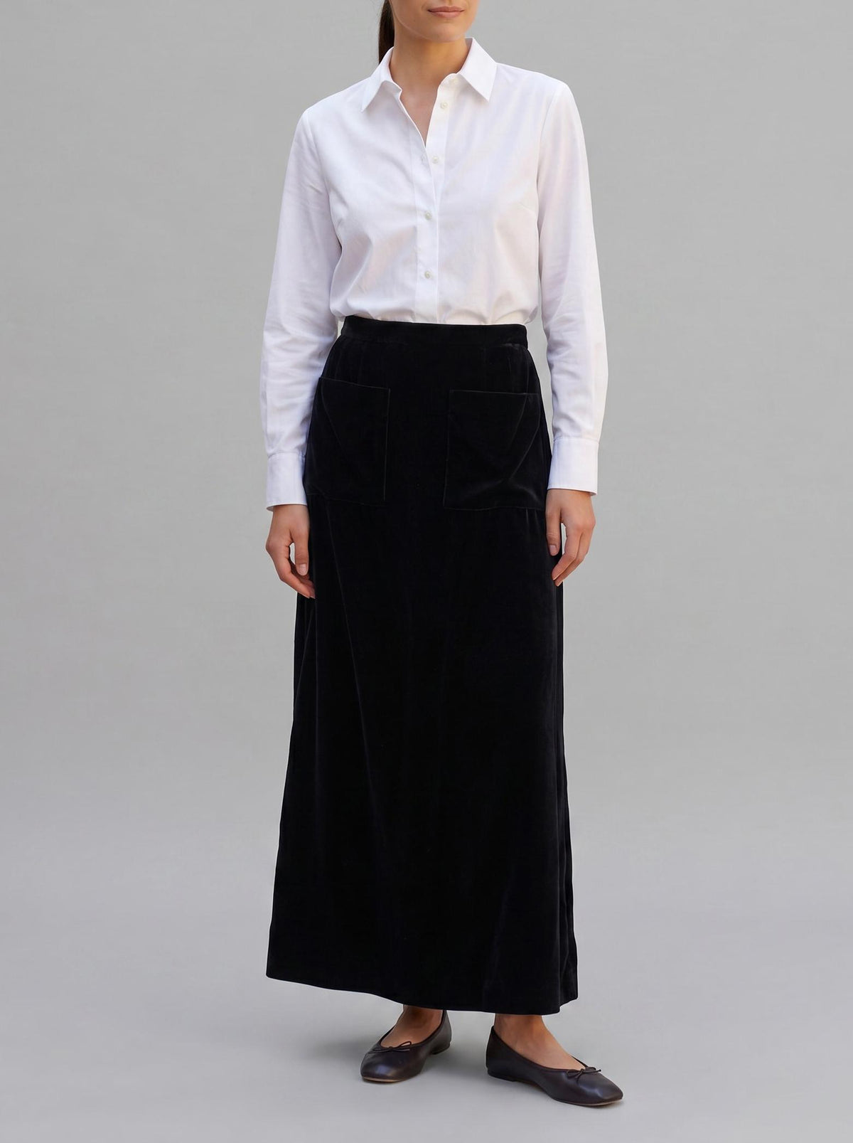 Courrèges Hyperbole Long Velvet Skirt with Front Pockets MR260725.159  Courrèges 