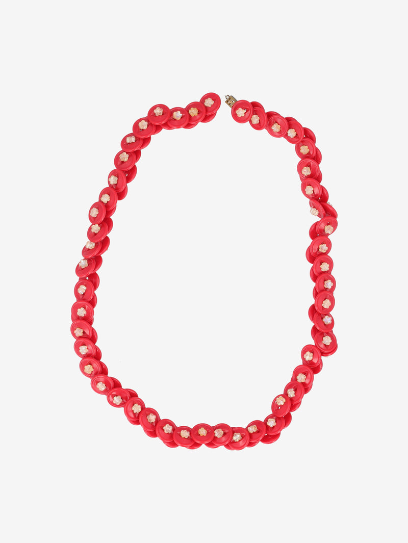 Vintage Red Button & Floral Bead Necklace W13426.123  Vintage 