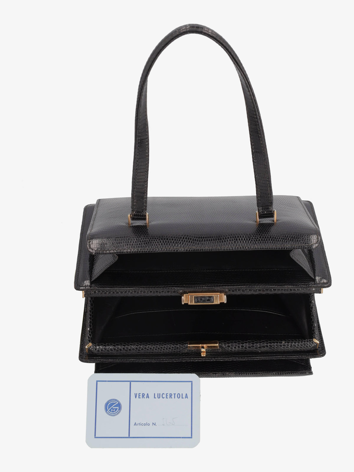 Vintage Black Lizard Leather Handbag WCV300625.38  Vintage 