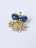 1980s crown-shpaed small pin with rhynestone and blue gems W22051811  Vintage 