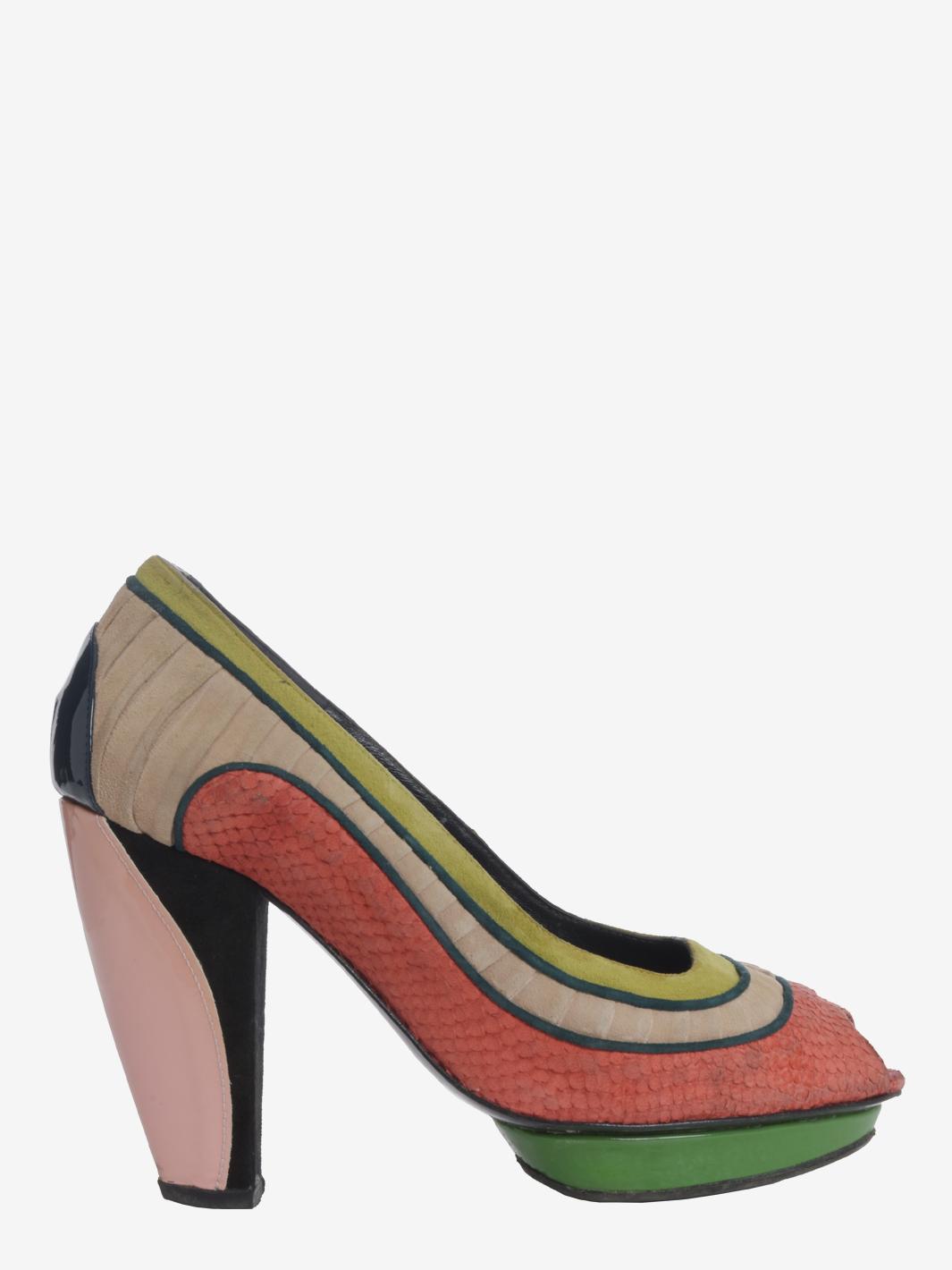 Vintage Multicolor Décolleté Open Toe