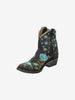 Cowboy Ankle Boots in Black Leather with Embroidered Flowers W7426.64  Vintage 