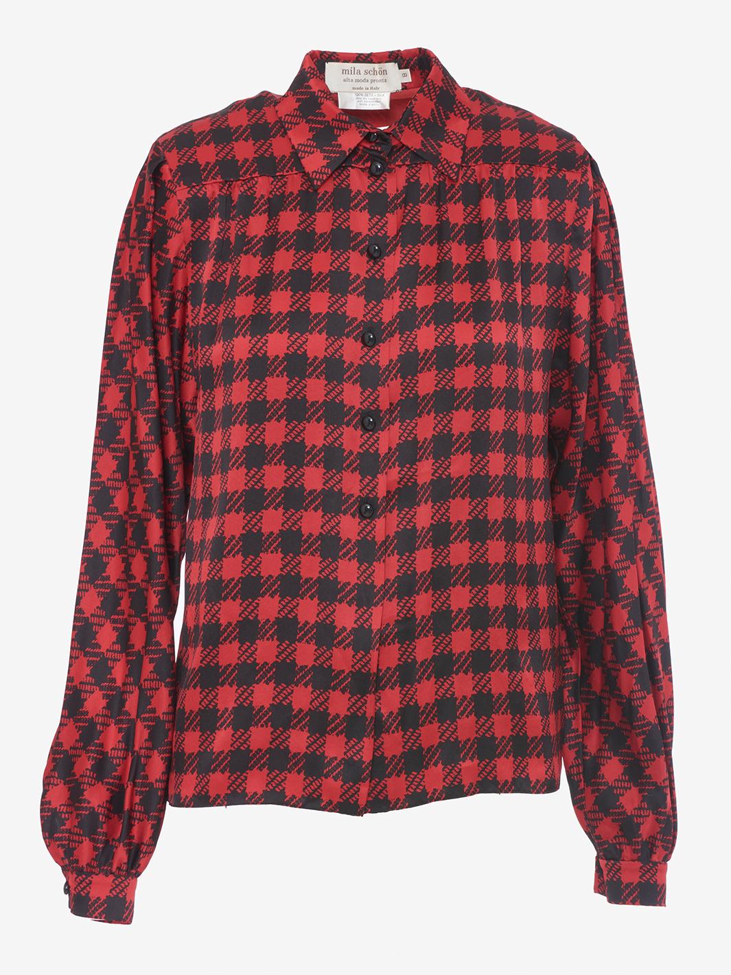 Mila Schön Houndstooth pattern silk skirt and blouse ensemble