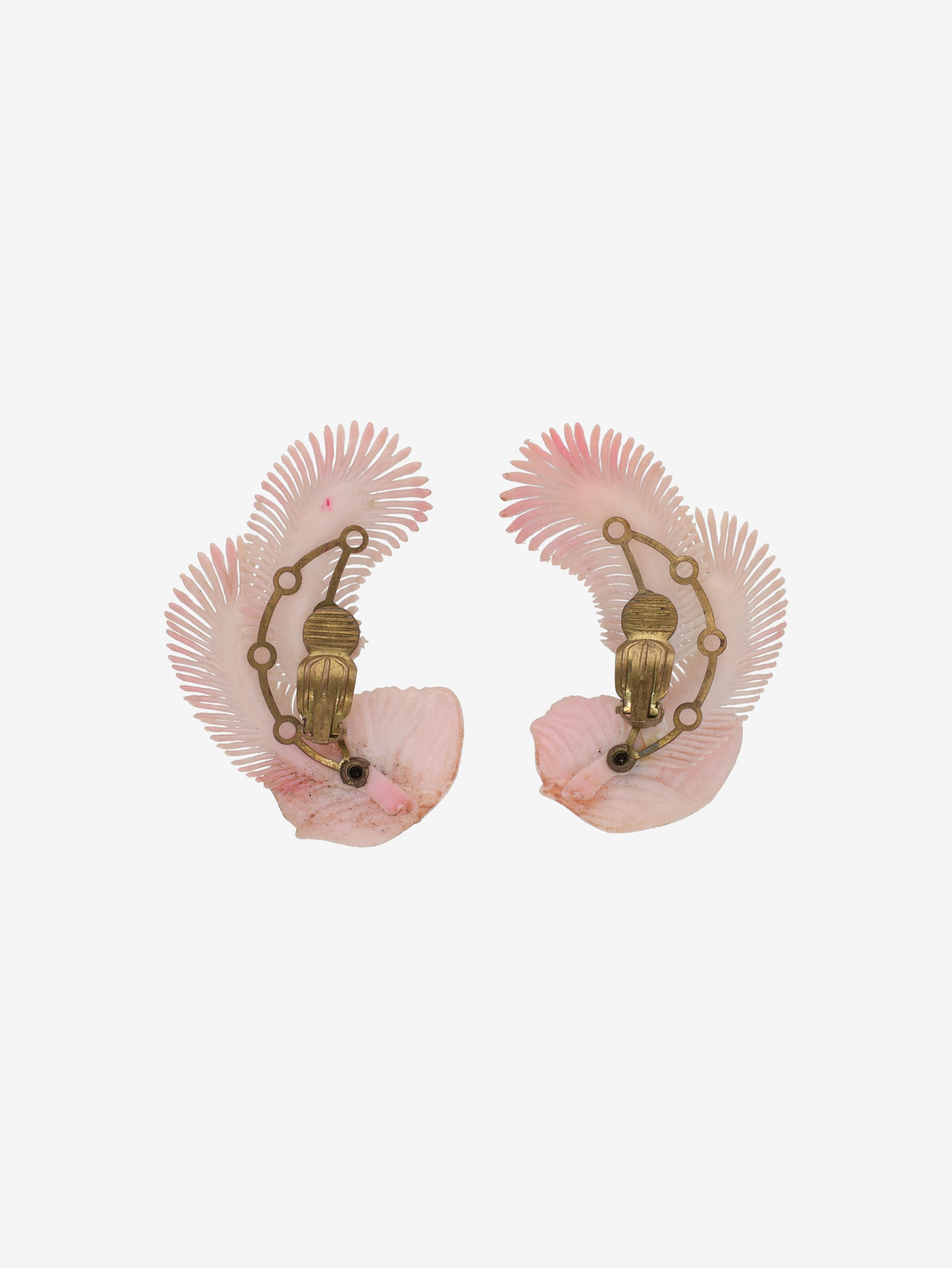 Vintage 1940s Feather and Floral Clip-On Earrings with Gem Detail W13426.27  Vintage 