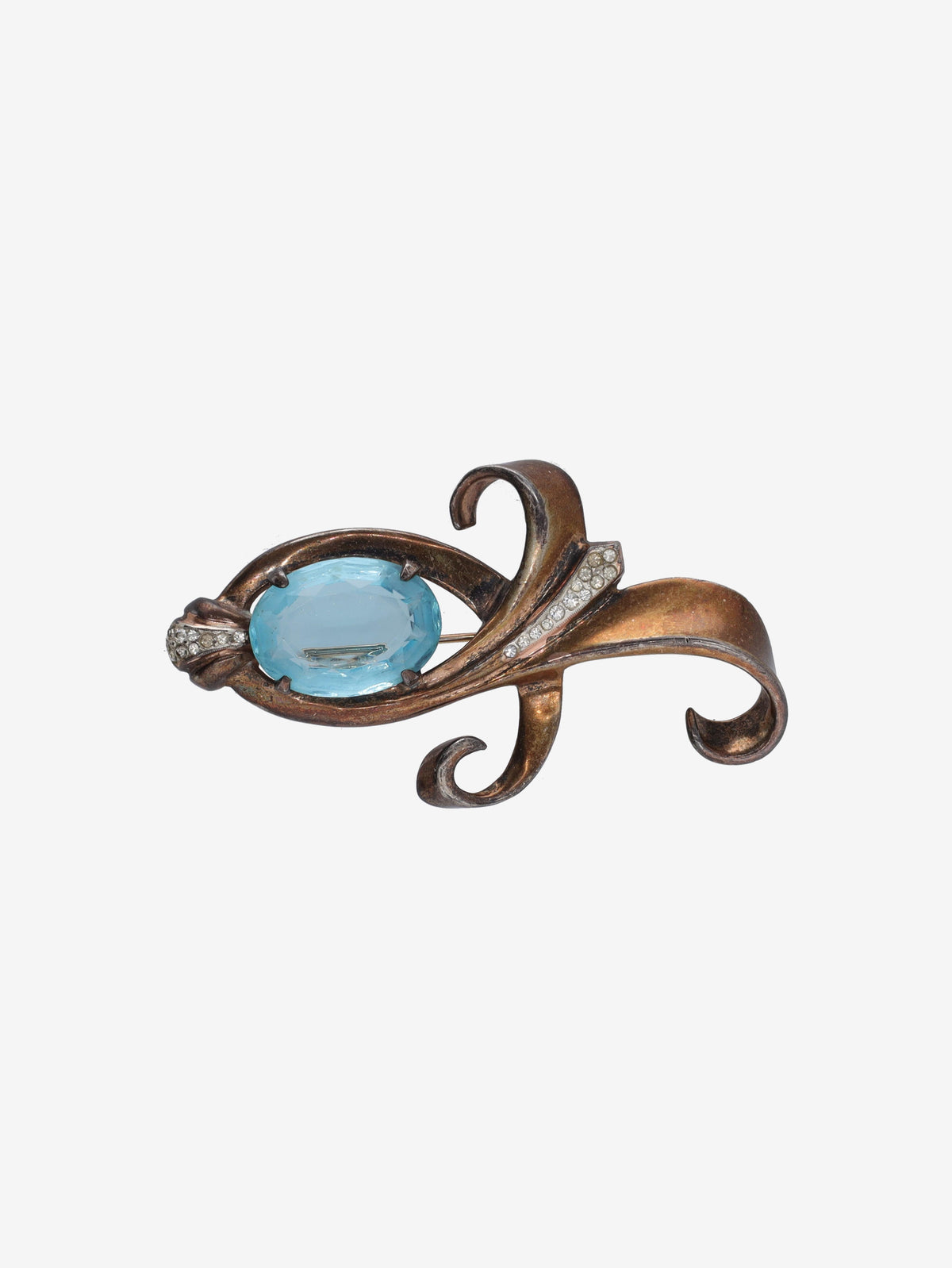 Vintage Baroque Scroll Brooch with Aquamarine Stone WCV13032025.48.15  Vintage 