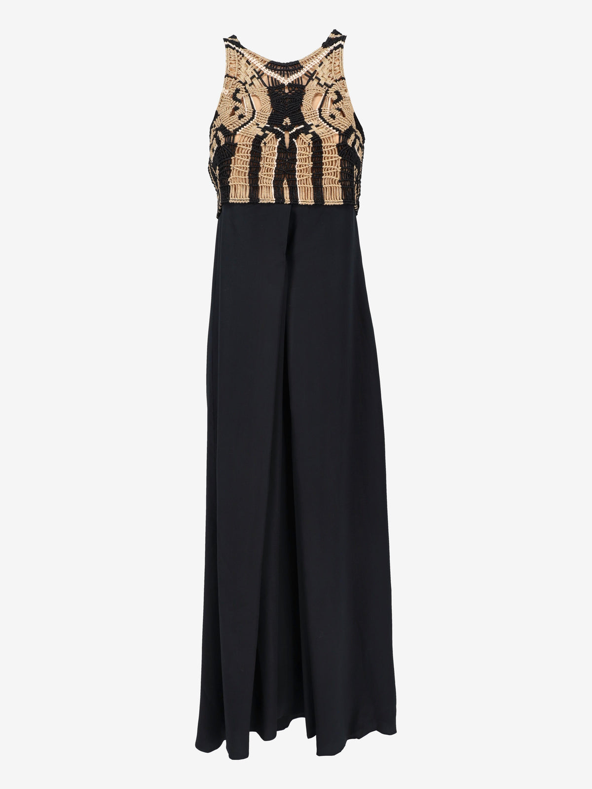 Diane von Furstenberg Long Dress with Silk Skirt and Crochet Bodice W7426.39  Diane Von Furstenberg 