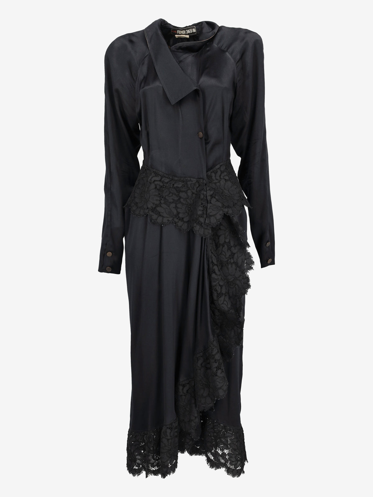 Fendi Black Silk Shirt Dress with Lace Detail W27526.17  Fendi 