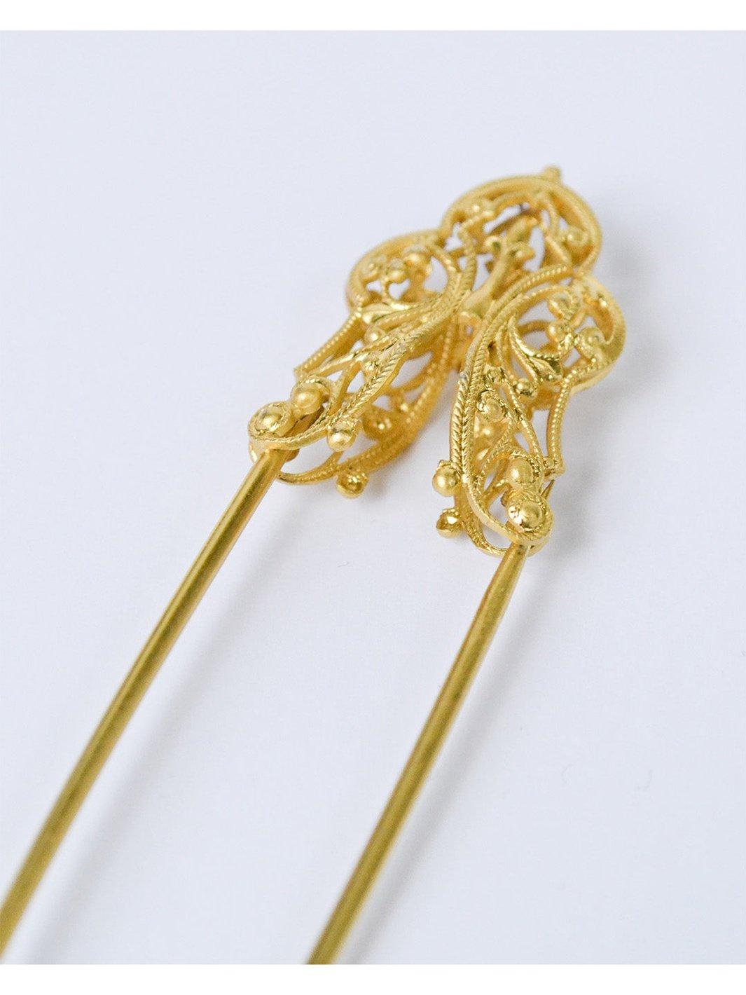 1970s safety pin golden brooch W22051806  Vintage 