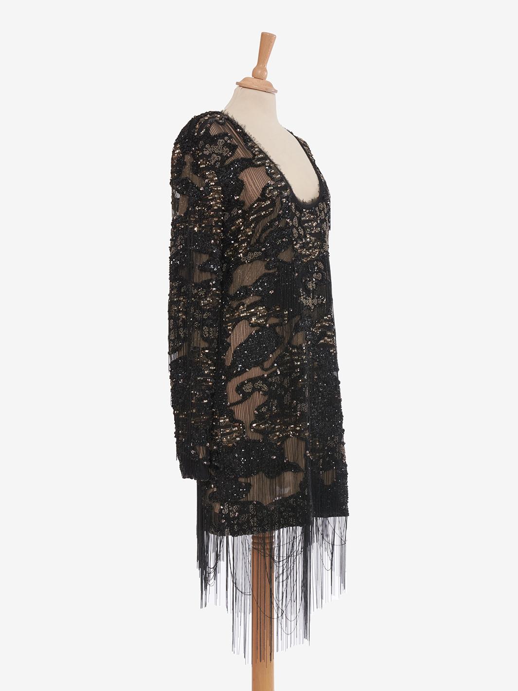 Roberto Cavalli Abito in seta nera ricamato con applicazioni