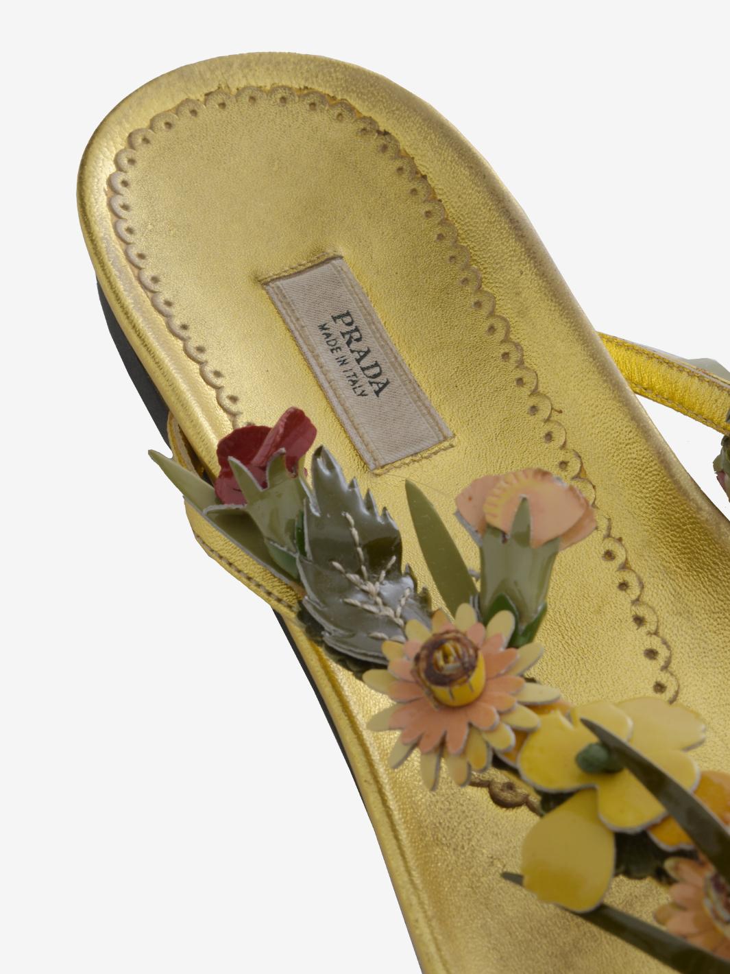 Prada 皮革花卉图案人字拖