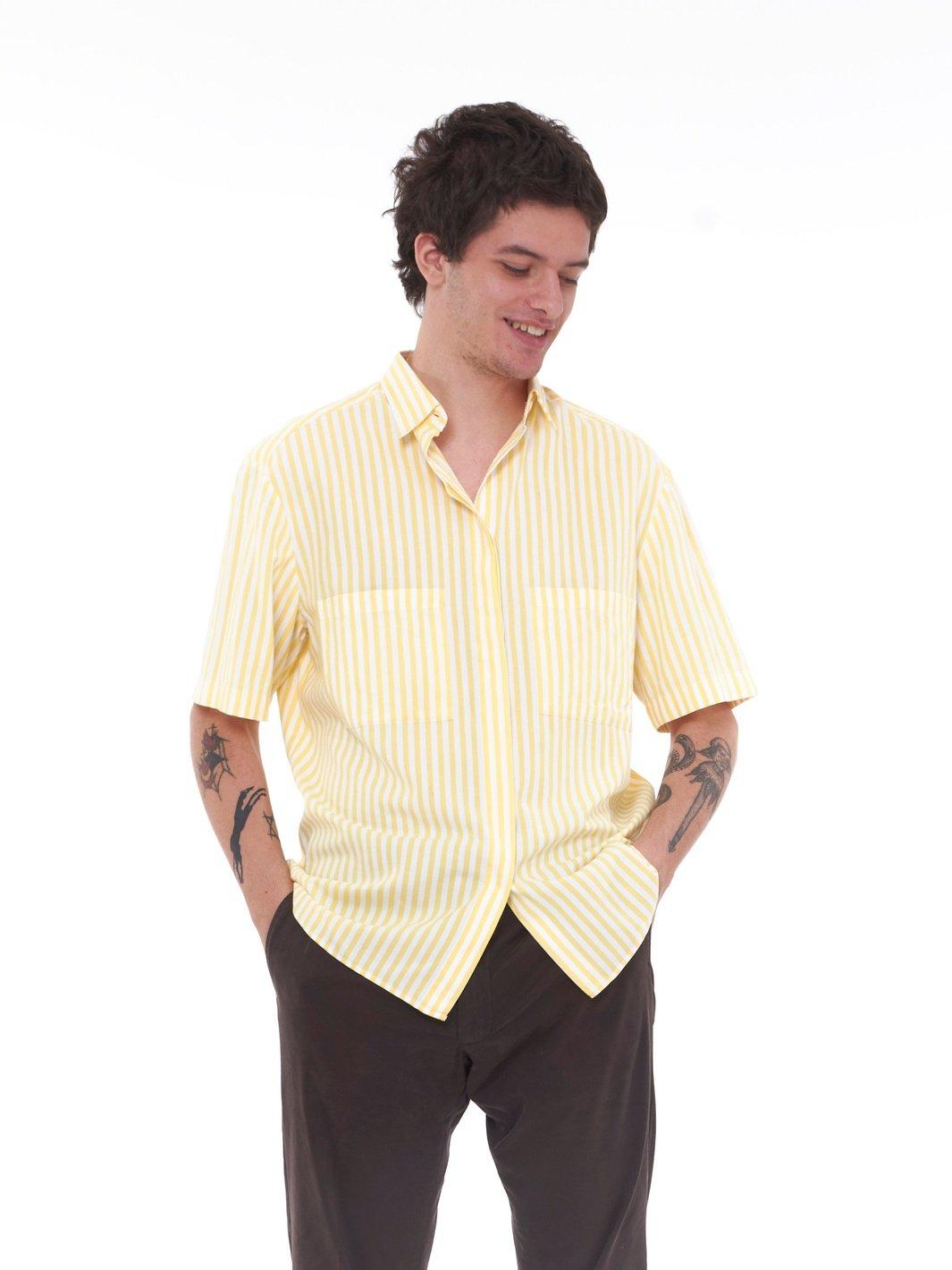 Y2K Short-sleeved summer shirt with white and yellow stripes W22072801  Vintage 