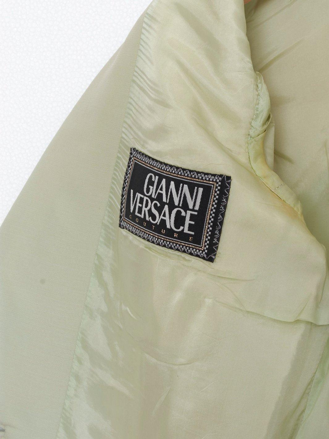 1990s Gianni Versace light green jacket and skirt suit in cool wool CVM22.12.3  Gianni Versace 