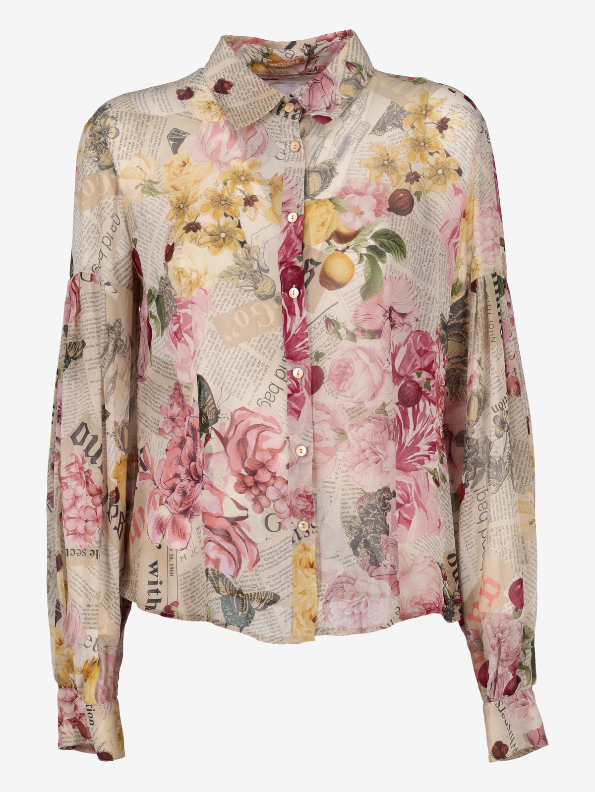 John Galliano Silk Shirt with Newspaper Print W7426.6  Galliano 