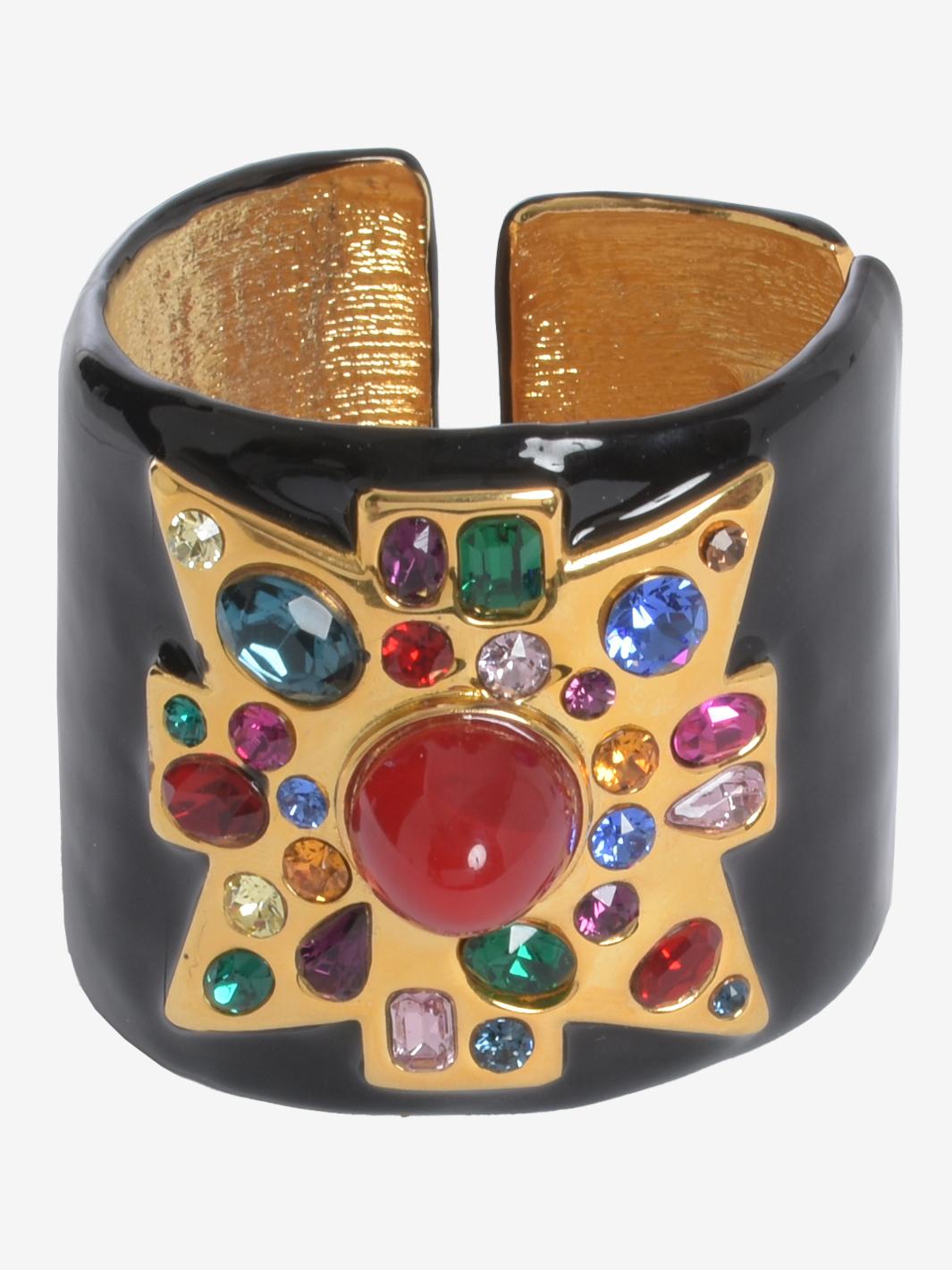 Kenneth Jay Lane Black Large Rigid Band Bracelet With Stones CVM23.118.1  Kenneth Jay Lane 
