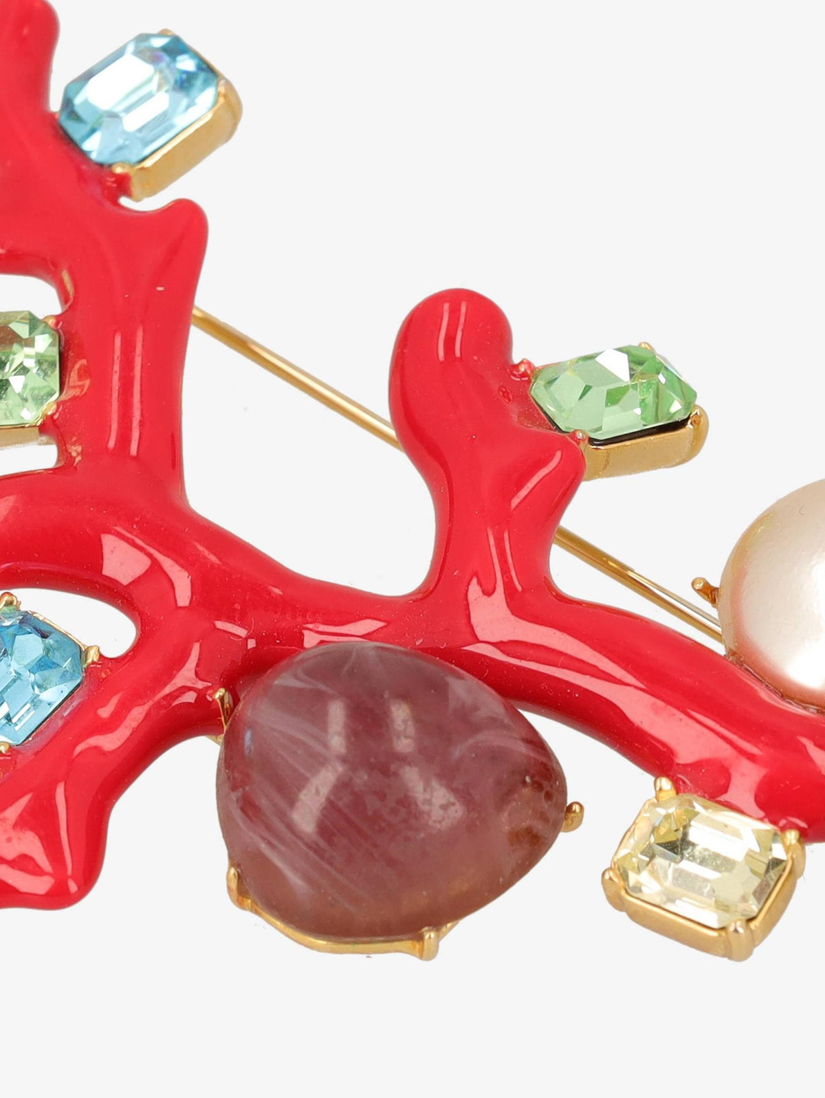 Kenneth Jay Lane Red Coral Branch Brooch With Rhinestones And Synthetic Pearls CVR24.1.72  Kenneth Jay Lane 