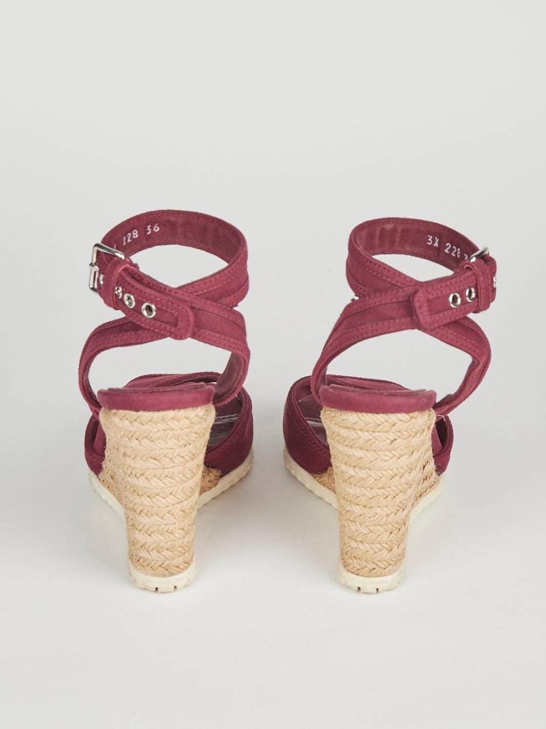 2010 Prada espadrilles in burgundy-colored open toe canvas with wedge W2110074  Prada 