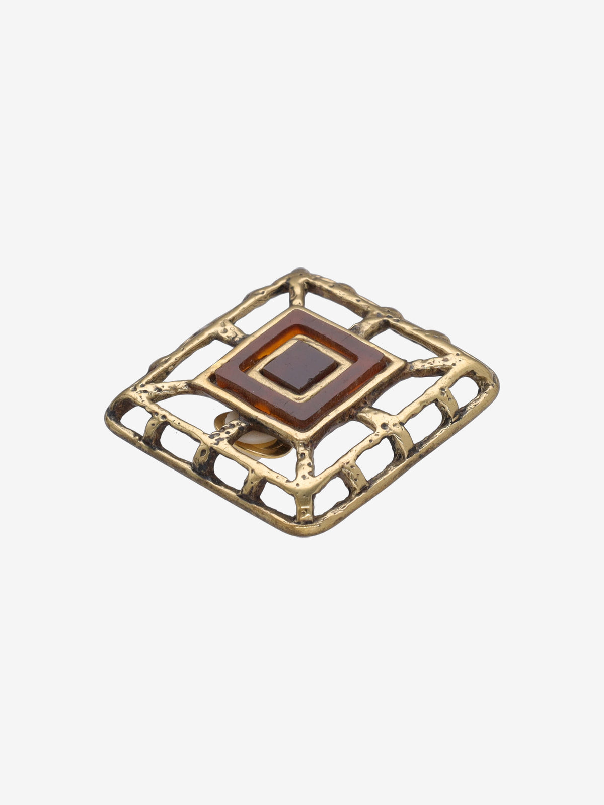 Vintage Square Clip-On Earrings with Amber Center W13426.52  Vintage 