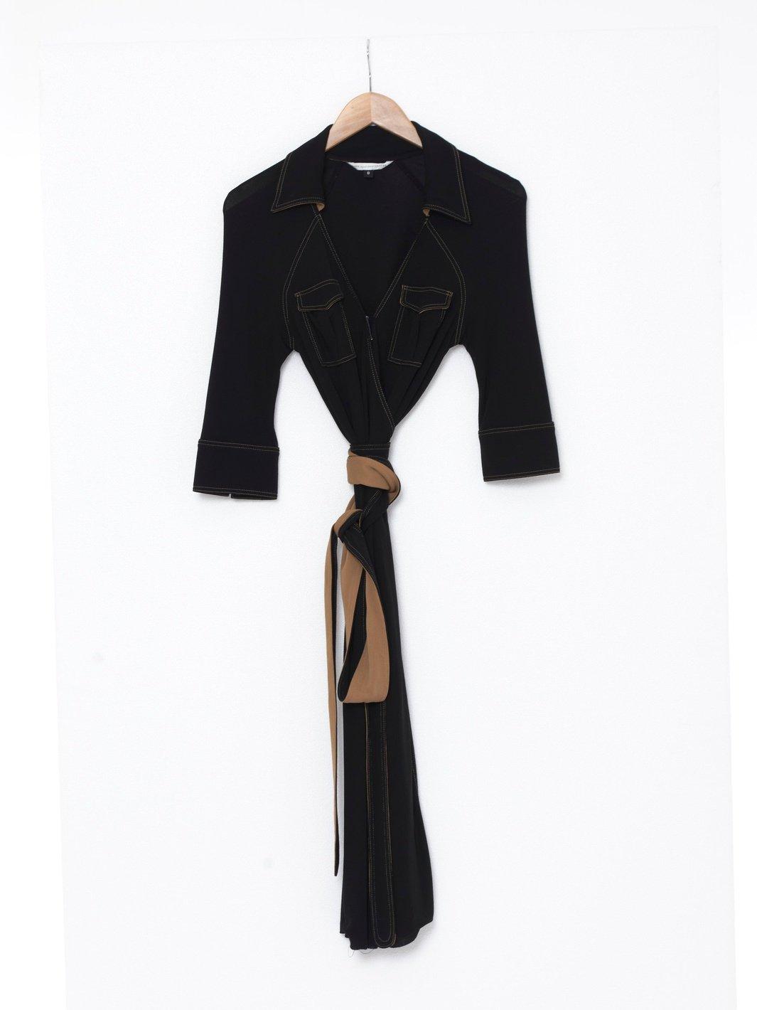 Y2K Diane Von Furstenberg black and beige wrap dress W22050408  Diane Von Furstenberg 