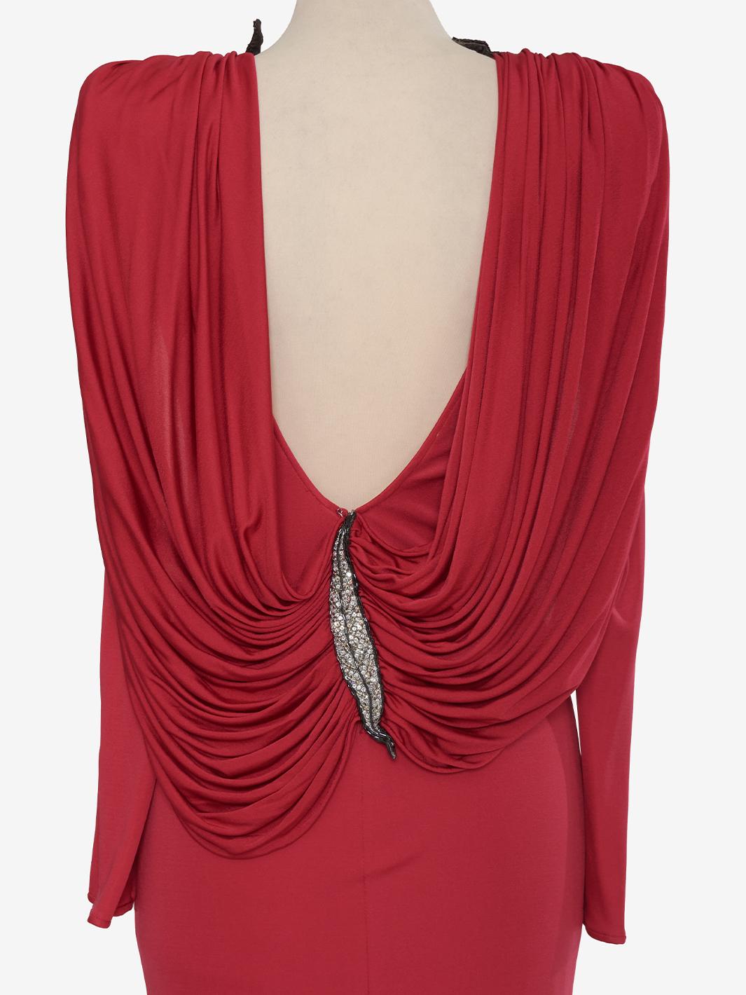 Valentino Boutique Dress with drape and silver leaf embroidery - '80s AR002  Valentino 